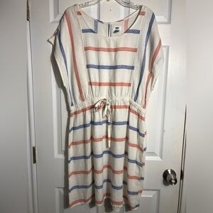 Old Navy Striped Drawstring Waist Tunic Dress - Cream Blue/Rush Stripes XL